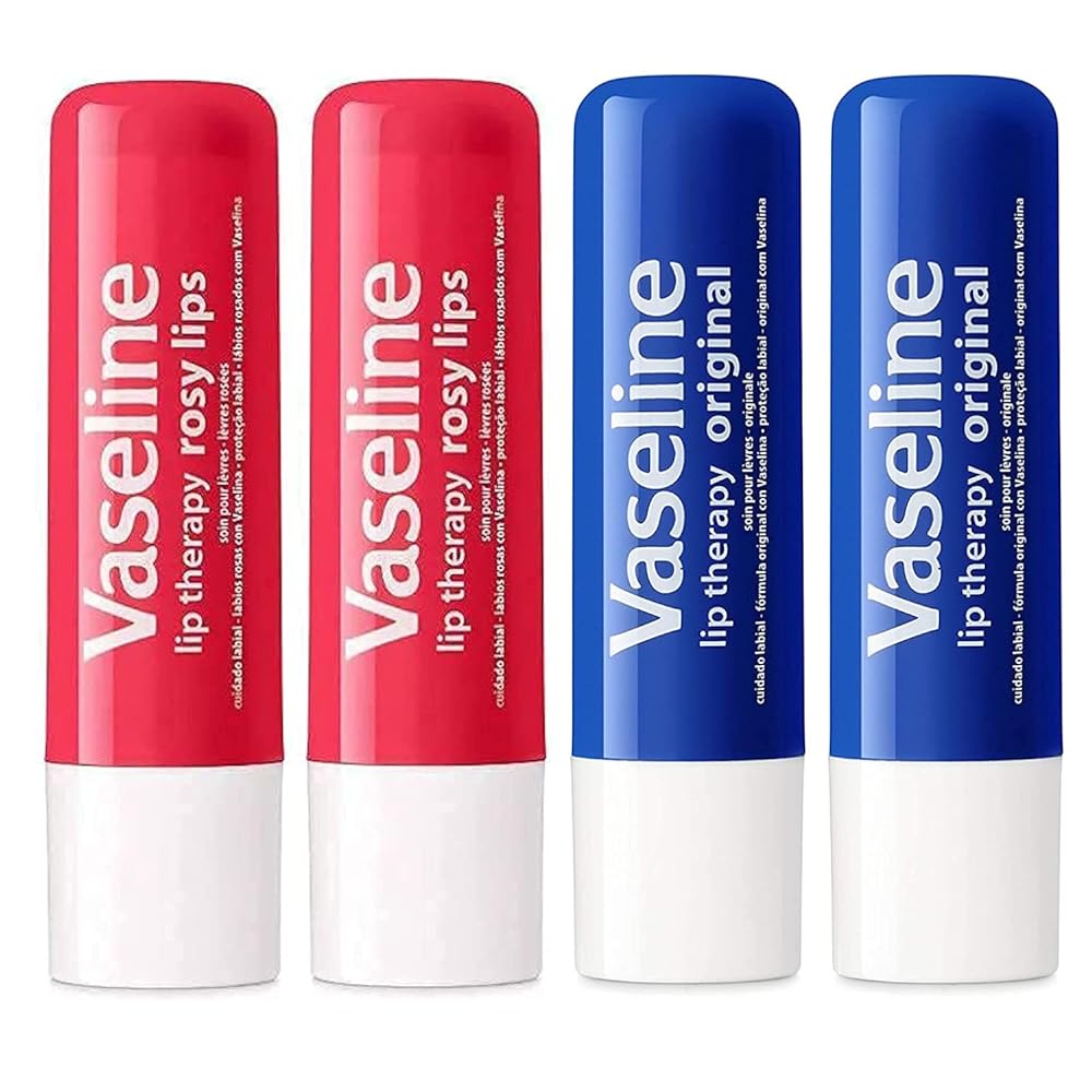 Vaseline Lip Therapy Stick | Petroleum Jelly Vaseline Lip Balm | 4.8g each (2 Rosy - 2 Original)