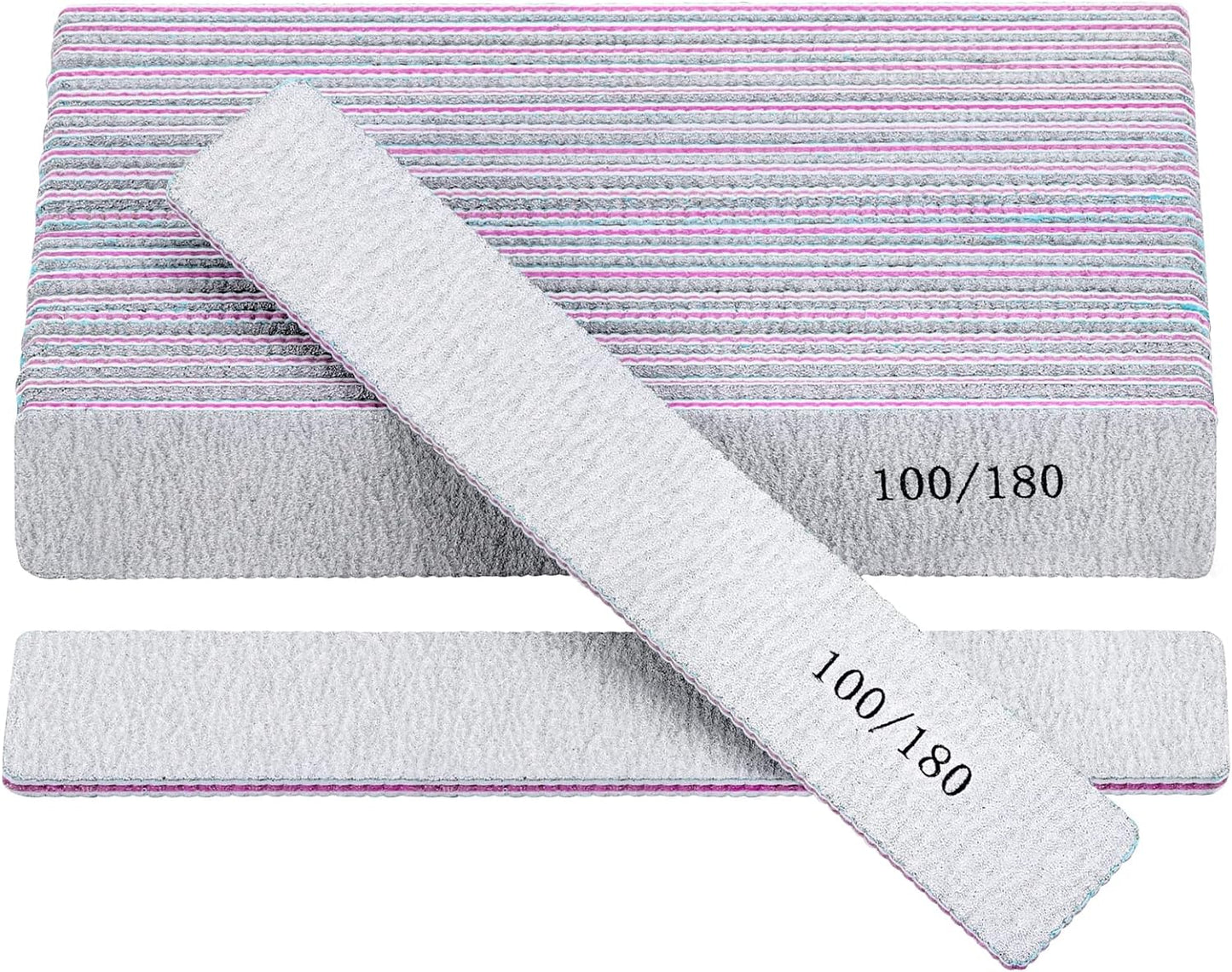 25 Pack 100/180 Grit Nail Files for Acrylic Nails, Rectangle Double Sides Emery Boards Fingernail Files Professional Nail Buffering Files