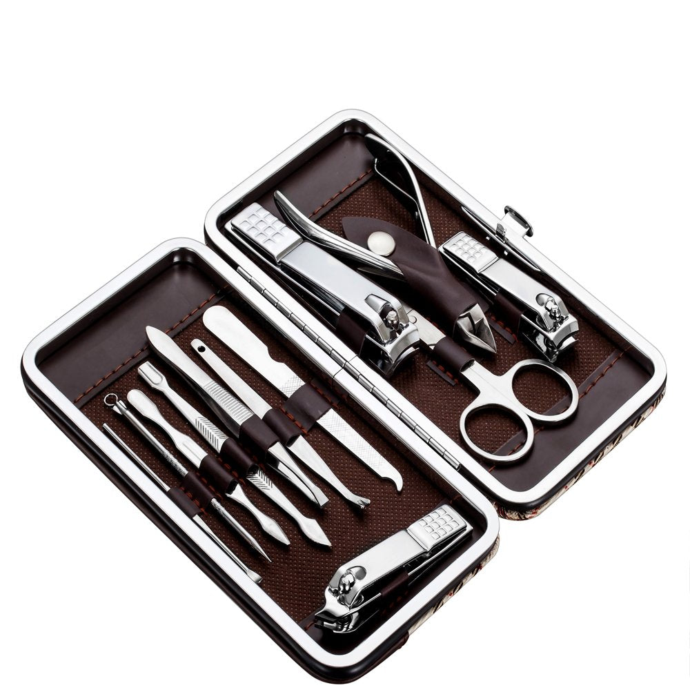 Tseoa Manicure, Pedicure Kit, Nail Clippers, Professional Grooming Kit, Nail Tools with Luxurious Travel Case, Set of 12 É (nail clippers 12pcs)