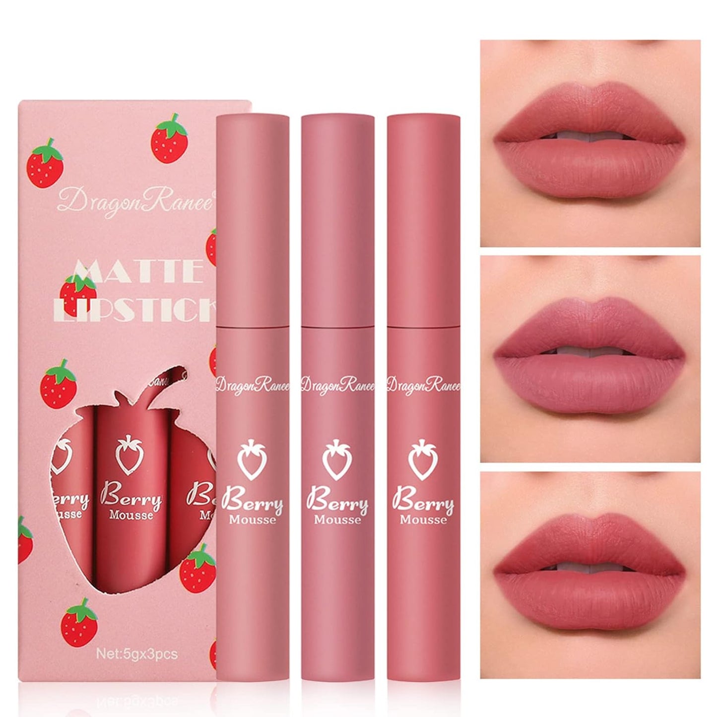 3PCS Matte Nude Lipstick Velvet Nude Lip Gloss Non-Drying, Non-Fading, Non-Stick Cup, Matte Lip Stain Long Lasting Waterproof Lipstick for Women Girls Lip Makeup - Set C