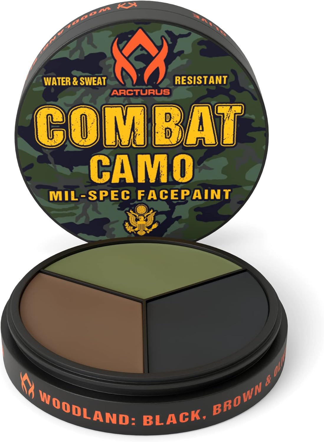 Arcturus 3-Color Camo Face Paint - Water & Sweat Resistant - Built-in Mirror for Easy Field Application