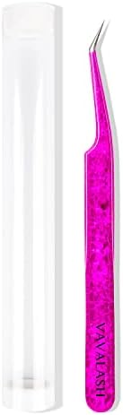 VAVALASH Lash Tweezers For Eyelash Extensions Pink Ice Crack Fine Angle Tweezers For Making Volume And Classic Fans 1 PCS Professional Individual Lashes Tweezer (Pink, V05）