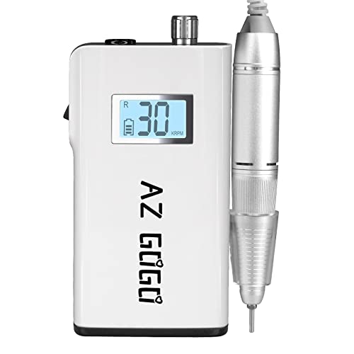 AZ GOGO Nail Drill Machine, 30000RPM Rechargeable Professional Portable Nail Drills for Acrylic Gel Nails - Salon Home Use (White)