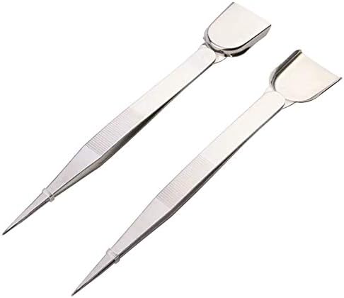 2 Pieces Stainless Steel Diamond Tweezer with Scoop Handy Tweezer Jewelry Gems Pick Up Beads Tools