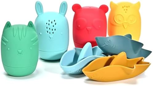 7-Piece Mold Free Silicone Baby Bath Toy Set for Infants 6-12 Months, Bathtub Toys for Toddlers 1-3, Water Toys, Pool Toy, Dishwasher Safe