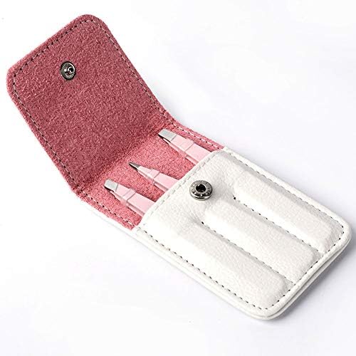 3Pcs Professional Stainless Steel Eyebrow Hair Removal Tweezer Set Brow Remover Tweezer Clips Beauty Tools with PU Leather Travel Case for Women and Girls, Pink