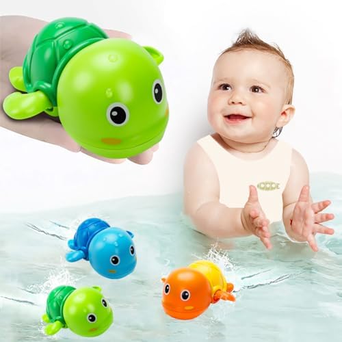 2023 Upgraded Bath Toys, Cute Swimming Turtle Baby Bath Toys for Toddler 1-3, Water Pool Floating Wind Up Toys for 1 Year Old Boy Girl Gifts, Infant Toddlers Kids Bathtub Toys, 3 Pack