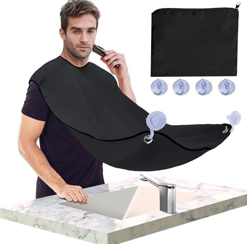 Beard Bib Apron for Men, Beard Hair Catcher for Men’s Shaving & Trimming, Grooming Accessories Valentine's Day Gifts for Husband Her Boyfriend with & 4 Suction Cups