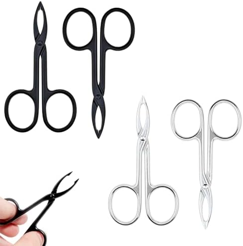 4 PACK Tweezers Scissor Straight Tip Brow Scissors for Hair Plucker Remover Facial Hair Eyebrows Care Plucker(Silver and Black)