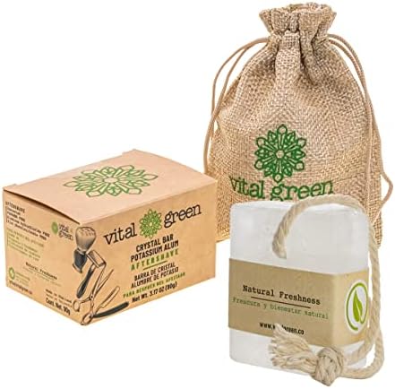 Vital Green Potassium Alum Crystal Block for Shaving – Alum Bar that Relieves Irritation Caused by Shaving and Hair Removal – Develops an Invigorating and Refreshing Reaction 3.18 oz / 90 g (1 Unit)