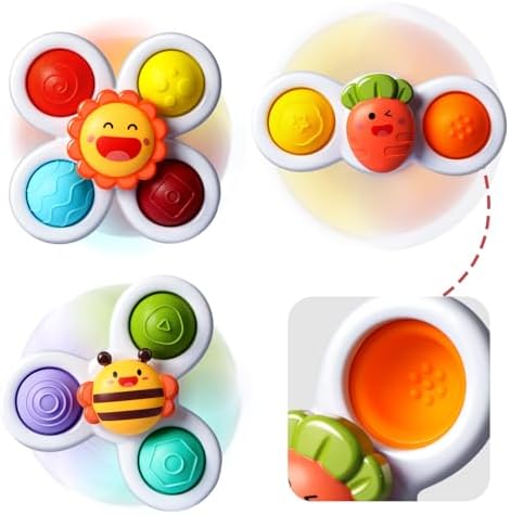 3PCS ALASOU Pop Up Suction Cup Spinner Toys for 1 Year Old Boy Girl|Spinning Tops Toddler Toys Age 1-2|1 2 Year Old Boy Birthday Gift|Baby Bath Toys for Kids Ages 1-3|Sensory Toys for Toddlers 1-3