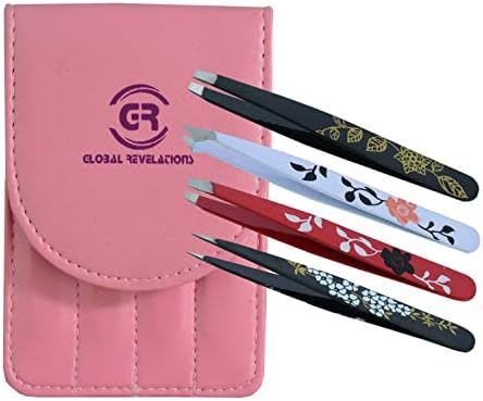 Women's Tweezers Set - 4 Pieces Stainless Steel Tweezers for Women . Fresh Designs , Four color beautiful Floral printed Tweezers comes in a nice leather case.