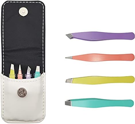 Best Mini Eyebrow Tweezers Set - Professional Stainless Steel Tweezers for Travel, Best Precision Tweezers for Eyebrows - Great Precision for Facial Hair Removal, Portable for Outdooring (White)