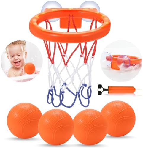 Bath Toys,Mold Free Bath Basketball Hoop for Kids Ages 1-3,No Mold Bathtub Basketball Hoop for Toddlers,Strong Suction Cup Basketball Hoop & 4 Soft Balls Set for Boys Girls,Tub Toys for Kids 4-8