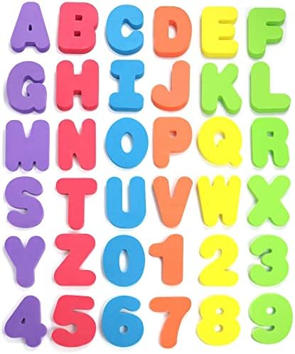 Click N’ Play 36 Piece Play Set of Bath Foam Letters & Numbers with Mesh Bag Organizer, Non Toxic & BPA Free, Colorful, Educational & Fun ABC Foam Bath & Shower Toys for Baby & Toddlers