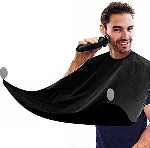 Beard Apron, Non-Stick Shaving Hair Catcher for Men with 2 Suction Cups, Waterproof Beard Bib Cape Grooming set for Trimming, Best Fathers Gifts for Men - Black