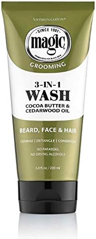 SoftSheen-Carson Magic Beard Wash 3 In 1 Cleanses and Conditions for Face, Beard and Hair, With Cocoa Butter and Shea Butter, 6.8 fluid ounces