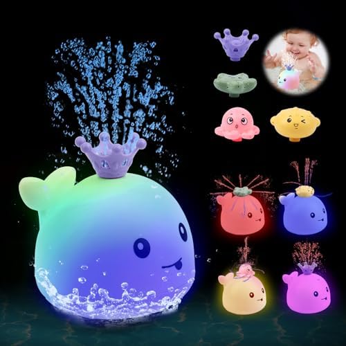 Candyfouse Baby Bath Toys, Whale Bath Toy Spray, Four Water Spray Patterns, Baby Light Up Bath Tub Toys, Waterproof Design,Child-Safe, Ideal for Kids' Bath Time,Baby Toys for Infants and Kids (White)