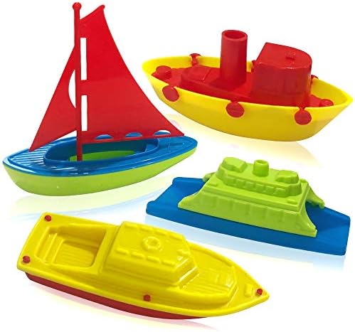 ArtCreativity Toy Boat Bath Toys for Kids & Toddlers, Set of 4, Kids Pool Toys for Outdoor Water Play, Floating Pool Boat Toys for Bathtub, Summer Beach Toys, Cute Party Favors for Boys and Girls