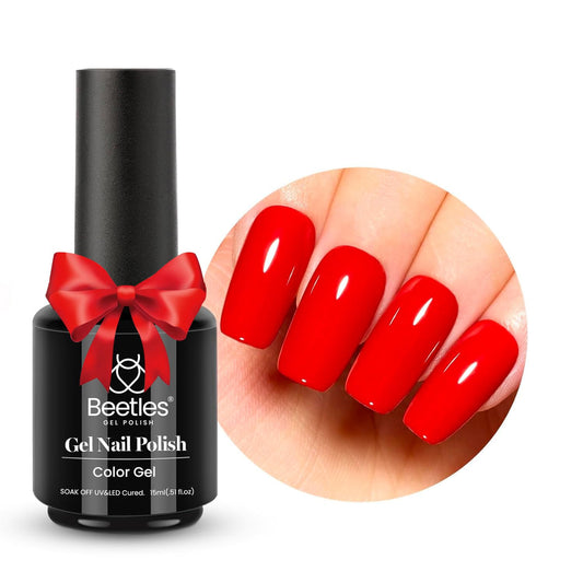 beetles 15 ml Bright Red Gel Nail Polish Solid Color Soak Off LED UV Lamp DIY Decoration Manicure Art Design Salon at Home Candied Apple Collection Valentine's Day Gift for Women Girls