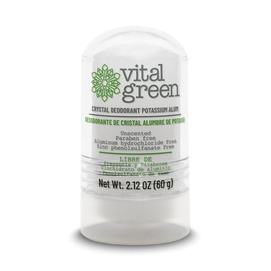 Vital Green Crystal Potassium Alum Deodorant - Unscented Mineral Deodorant For Men, Women And Athletes - 2.12oz / 60 g (1 Unit)