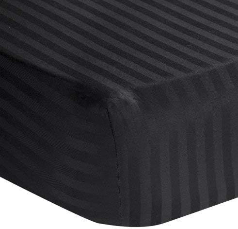 California Queen-Extra Deep Pockets Fitted/Bottom Sheet 700-TC Egyptian Cotton California Queen Size (60" X 84")-Single Fitted Sheet- Actually Fits Mattress (24 -26" Deep Pocket- Black Stripe)