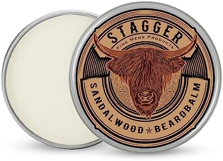 STAGGER Beard Balm with Sandalwood Scent Leave in Conditioner - Irritation Free Beard Wax - Natural Beard Conditioner Mustache Wax - Beard Care for Men Strengthens & Softens (Single) White