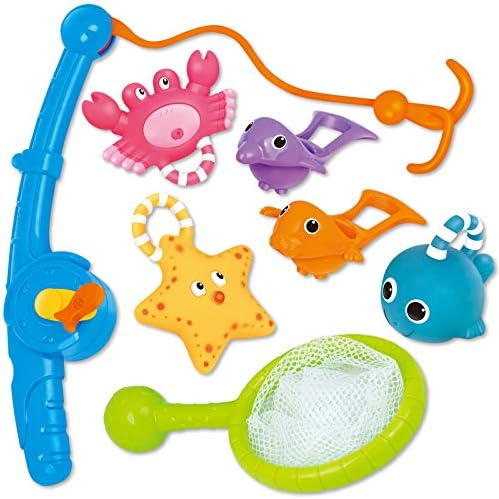 Bath Toy, Fishing Floating Bath Squirters Toy and Water Spoon with Organizer Bag(8 Pack), KarberDark Fish Net Game in Bathtub Bathroom Pool Bath Time for Kids Toddler Baby Boys Girls, Bath Tub Spoon