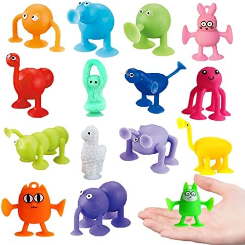 Bath Toy Set- 16 Pcs Slicone Sucker Toys for Kids, Sensory Toys for 3 4 5 6 7 Year Old Boys Girls Stress Release Toys Travel Toys, Suitable for Interactive Toys, Suitable for Parties, Bathrooms