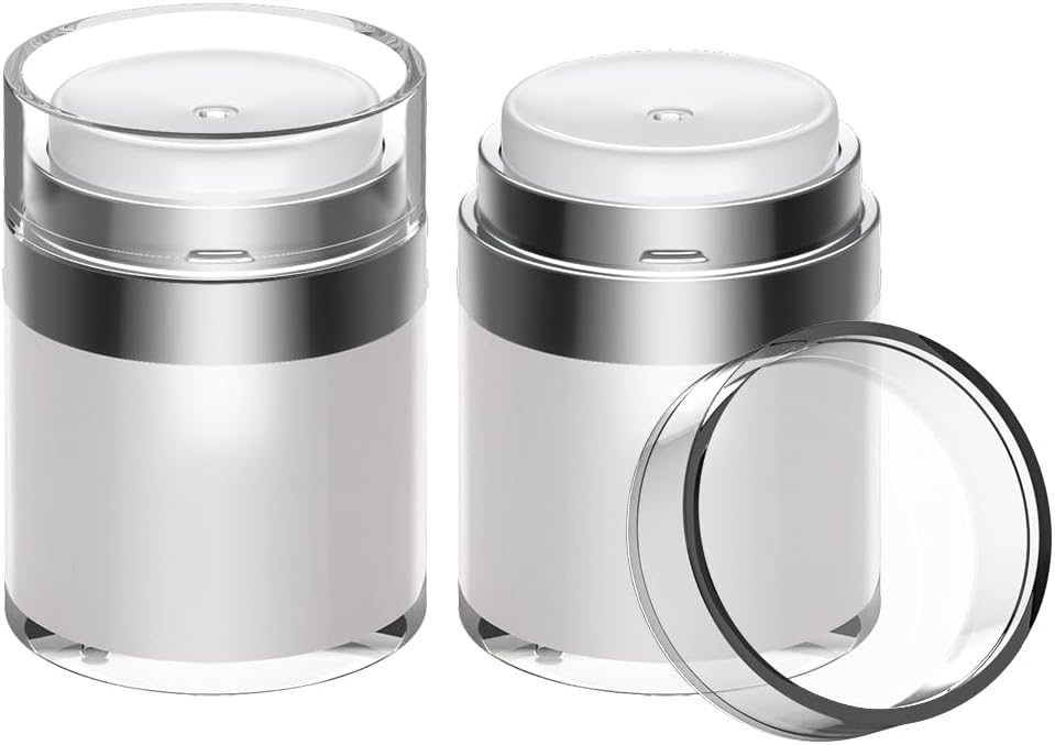 Airless Pump Jar, 1 oz Moisturizer Pump Dispenser, Acrylic Lotion Dispenser, Pump Moisturizer Container for Thick Moisturizer, Skincare Cream, Travel Lotion Container (2 Pack)