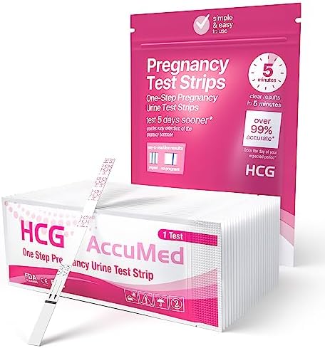 AccuMed Pregnancy Test Strips, 25-Count Individually Wrapped Pregnancy Strips, Early Home Detection Pregnancy Test Kit, Clear HCG Test