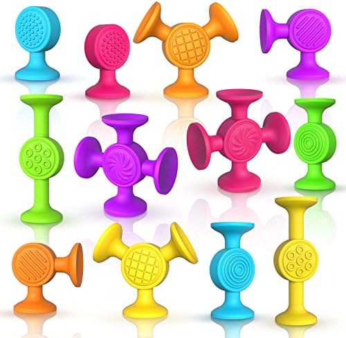 Toddlers Suction Cup Bath Toys: 12 Pcs Sensory Suction Bath Toys for Toddler, Kids Suction Fidget Toys Suction Cup Toys for Windows Travel Gifts