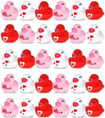 30 Pcs Valentine's Day Rubber Ducks Heart,Baby Showers Bath Pool Toys,Assorted Duckies in Bulk for Kids Party Favors Supplies Decoration Classroom Gift Exchange