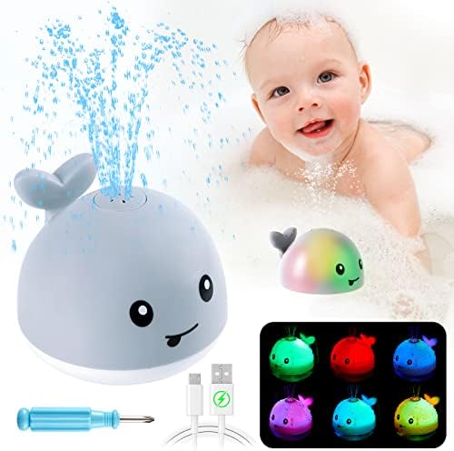 【2023 Upgrade】Baby Bath Toys Gifts, Valentines Rechargeable Whale Baby Toys, Light Up Bath Toys for Toddlers, Sprinkler Bathtub Toys for Infants Kids, Spray Water Bath Toy, Pool Bathroom Tub Baby Toy