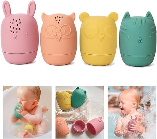 Baby Bath Toys, iselyn 4Packs Mold Free Bath Toys Silicone Bath Toys for Toddlers 1-3 Bath Toys Non-Toxic Dishwasher Safe Bathtub Toys for Infants