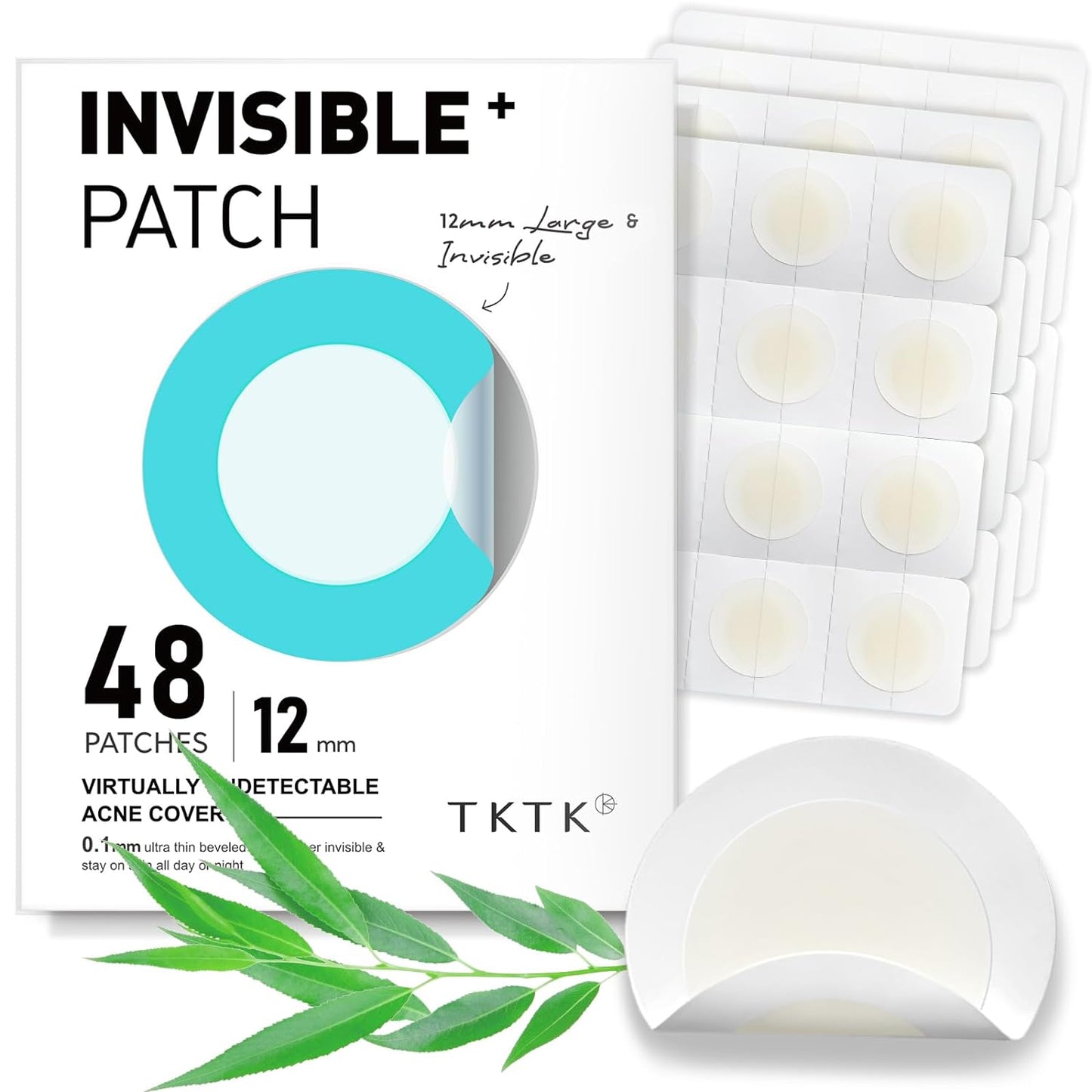 TKTK Pimple Patches, 12mm Invisible Acne Patches for Face with Salicylic Acid, 0.01cm Extra Thin Outer Edge, Hydrocolloid Zit Patch for Pustule, Whitehead, Cystic Acne Spot Treatment, 48 Count