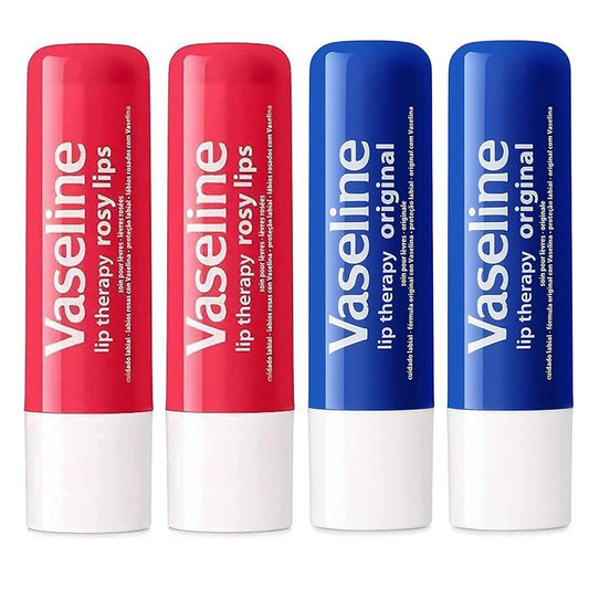 Vaseline Lip Therapy Stick | Petroleum Jelly Vaseline Lip Balm | 4.8g each (2 Rosy - 2 Original)