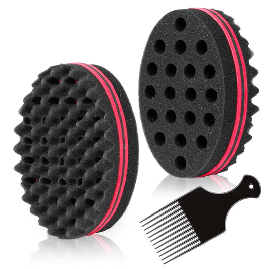 BIGEDDIE Big Holes Sponge for Hair, Twist Sponge, Magic Sponge Brush, Afro Hair Sponge for Curls with 6.29 Inch Free Hair Pick Comb (2 PACK)