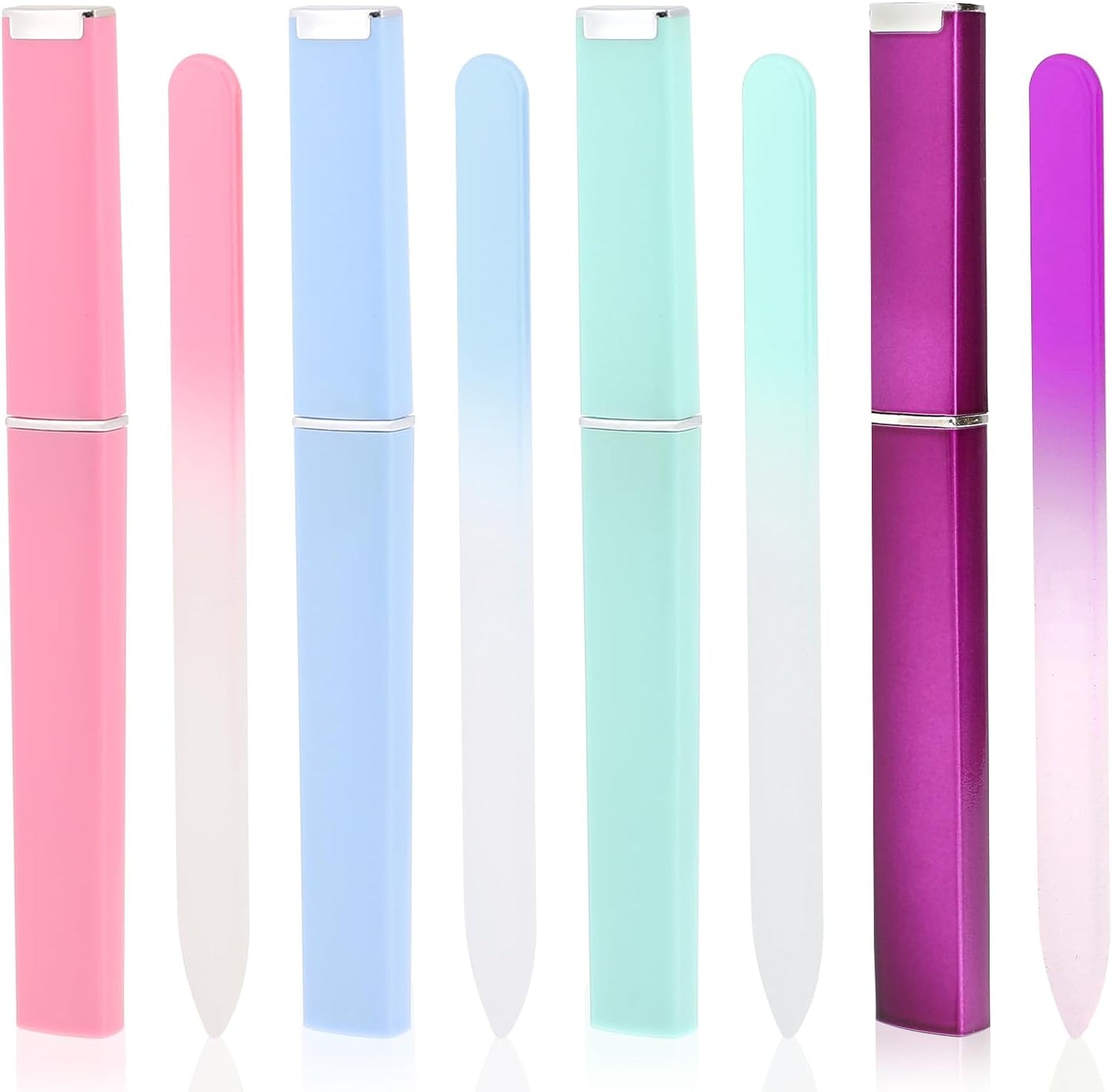 4 Pack Glass Nail File with Case Glass Fingernail File Double Sided Etched Crystal Surface Professional Manicure Tool Glass File Stuffers for Women Natural or Fake Nail Care (Color B)