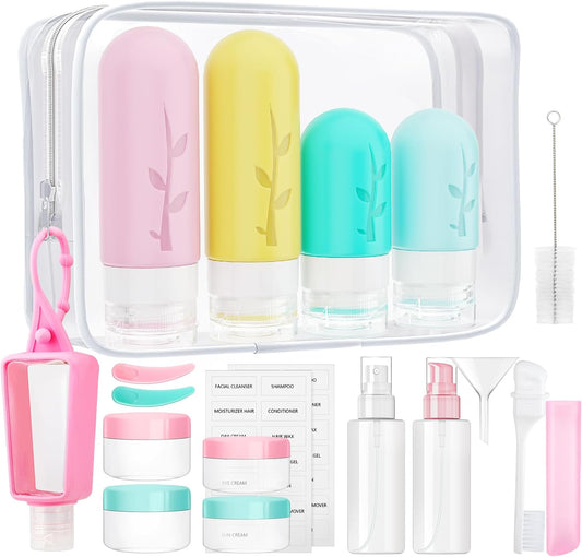 TEIVUL 19 Pack Travel Size Toiletries, TSA Approved Travel Bottles for Toiletries, Silicone Travel Accessories 3oz & 2oz Travel Size Toiletries Containers for Shampoo Lotion - BPA Free