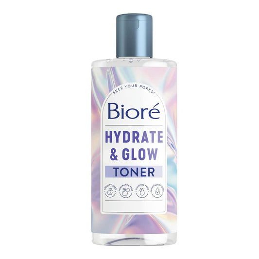 Bioré Hydrate & Glow 2% Lactic Acid and Malic Acid, Alcohol Free Toner, Exfoliating Face Toner for Dry, Sensitive Skin with Coconut Water, Dermatologist Tested, Fragrance Free, 8 Oz Bottle