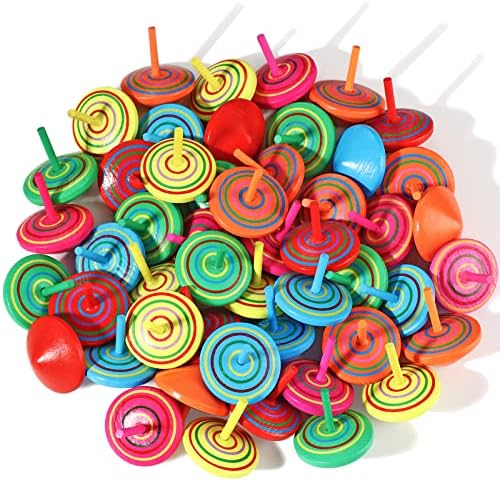 Aoriher Wood Spinning Tops for Kids, Colorful Wooden Gyroscopes Toy, Educational Kindergarten Toys, Rainbow Spin Tops for Games Party Favors Birthday Gifts(24 Pieces)