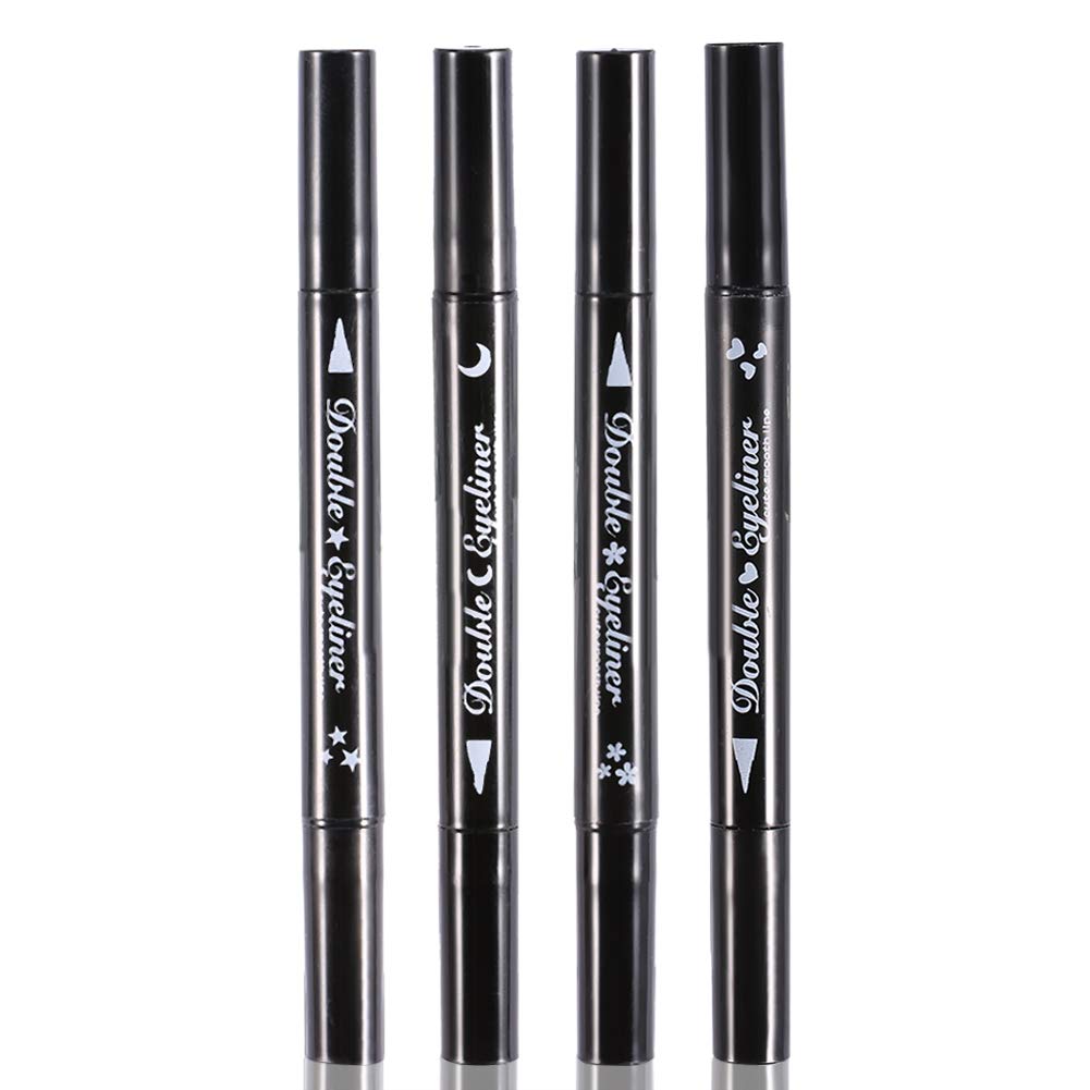ZJchao Double-Ended Eyeliner Heart/Flower/Moon/Satr Shape Stamp Pen, 4 Styles/Set Waterproof Long Lasting Eye Decoration Cosmetic Black Eyeliner Pencil