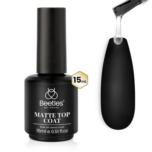 Beetles Matte Gel Top Coat - 15ML No Wipe Matte Top Coat U V Soak Off Nail Lamp Polish Matte Nail Polish Finish and Long Lasting Gift Set for Women Kit