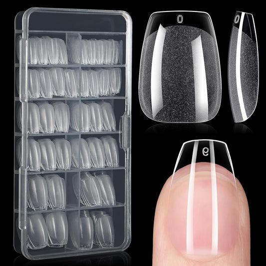 AILLSA Short Coffin Nail Tips Soft Gel Clear Gelly Nail Tips Half Matte Full Cover Nail Tips Acrylic Pre-Filed Press on Fake Nail Tips for Nail Extension Home DIY Manicure 216PCS 12 Sizes