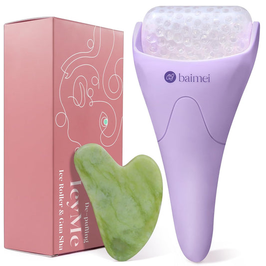 BAIMEI Cryotherapy Ice Roller and Gua Sha Facial Tools Reduces Puffiness Migraine Pain Relief, Skin Care Tools for Face Massager Self Care Gift for Men Women - Purple
