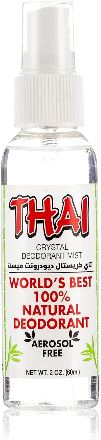 THAI Travel Sized Crystal Mist Deodorant Body Spray, Unscented, 2 Fluid Ounce