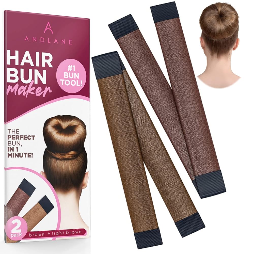 Andlane Hair Bun Maker French Twist Hair Fold Wrap Snap - Ballet Bun for Women and Kids (1 Brown, 1 Light Brown)