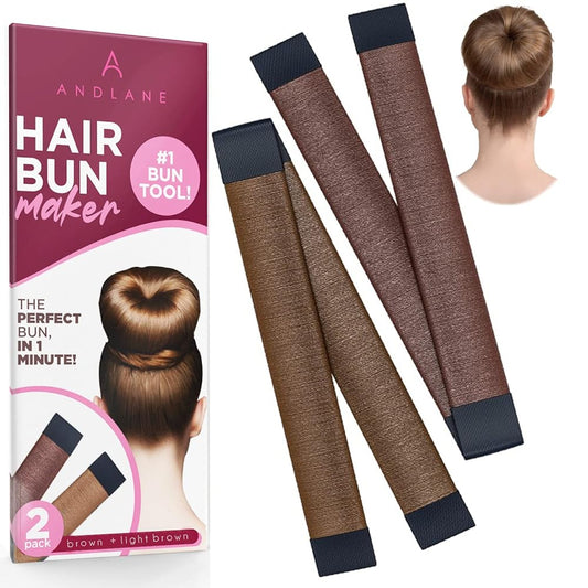 Andlane Hair Bun Maker French Twist Hair Fold Wrap Snap - Ballet Bun for Women and Kids (1 Brown, 1 Light Brown)