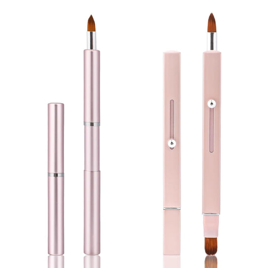 2 Pack Retractable Lip Brush, Double-Ended Lip Brush for Lipstick Lip Gloss Lip Liner Makeup Brushes Portable Travel Lipstick Brush Lip Balm Applicator with Cap